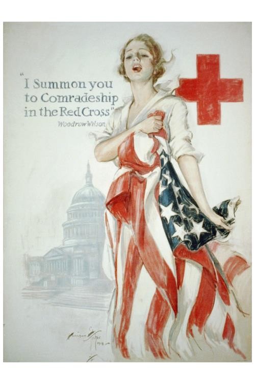 WWI 1918 Woodrow Wilson American Red Cross War Poster Woman Flag Capitol