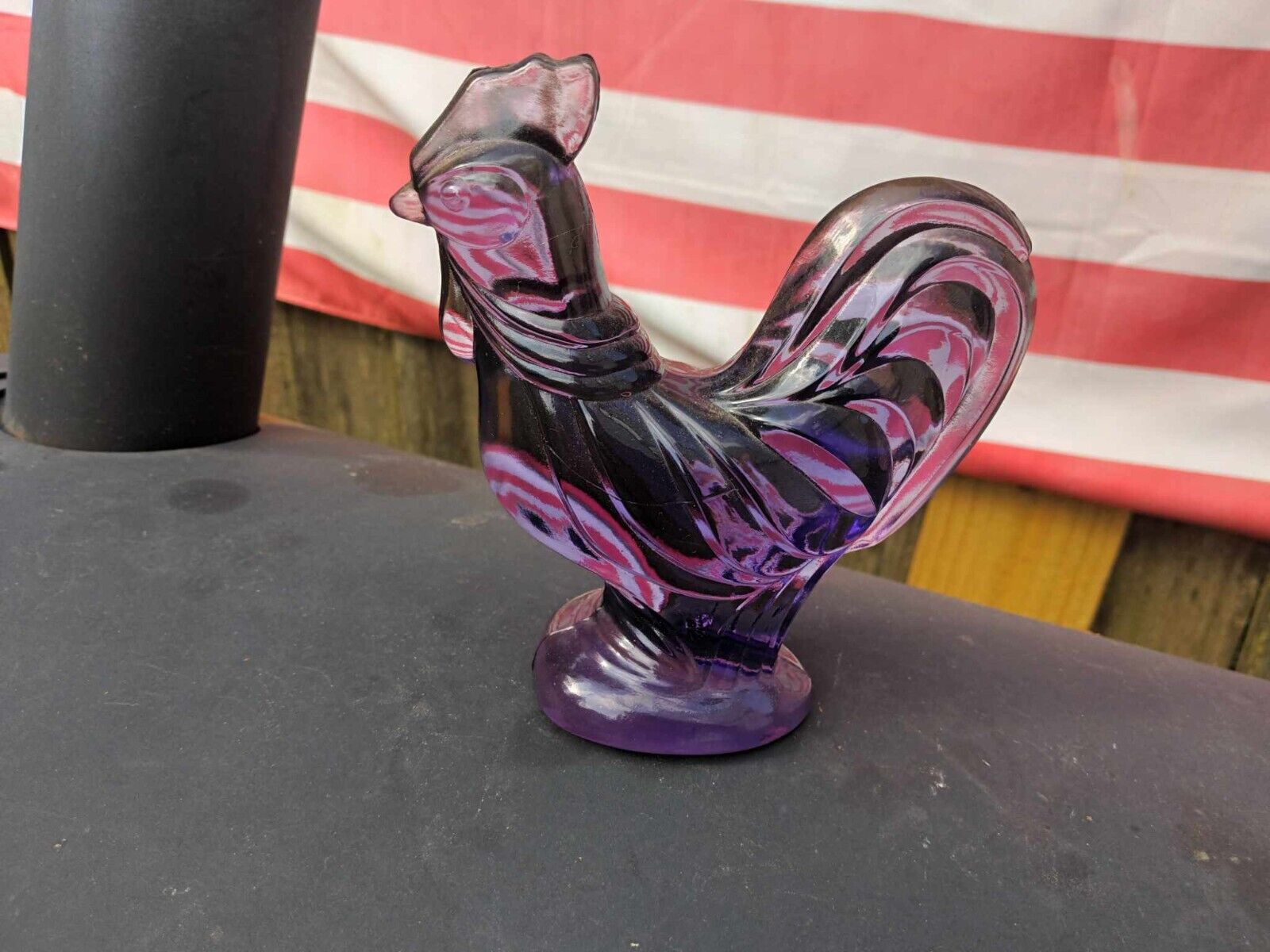 Heavy Fenton Glass Purple Rooster Figurine
