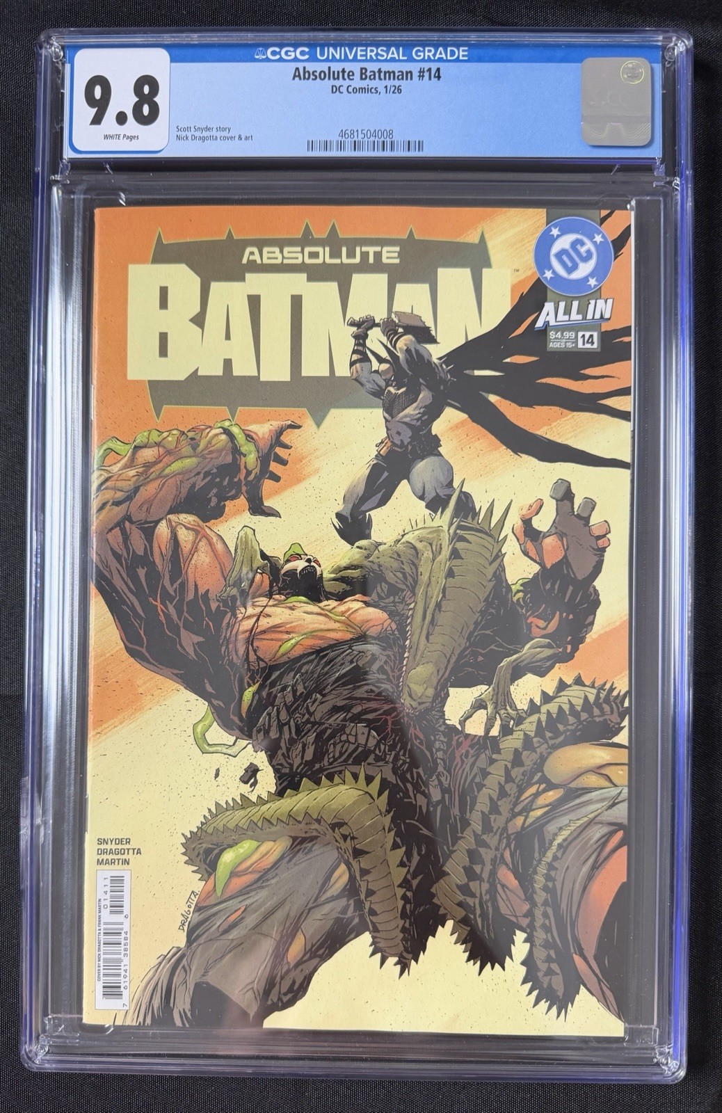 Absolute Batman #14 CGC 9.8 White Pages 2026 DC Comics Cracked Slab