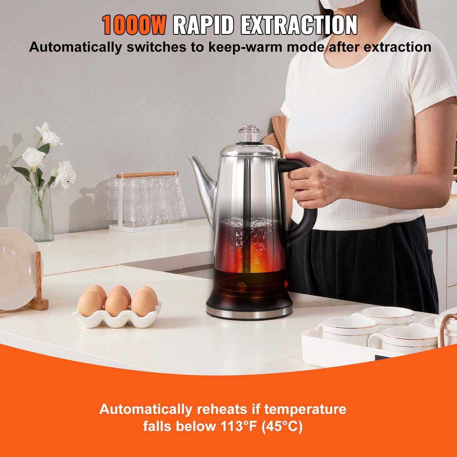 Stainless Steel 12-Cup Electric Coffee Percolator with Keep Warm Function