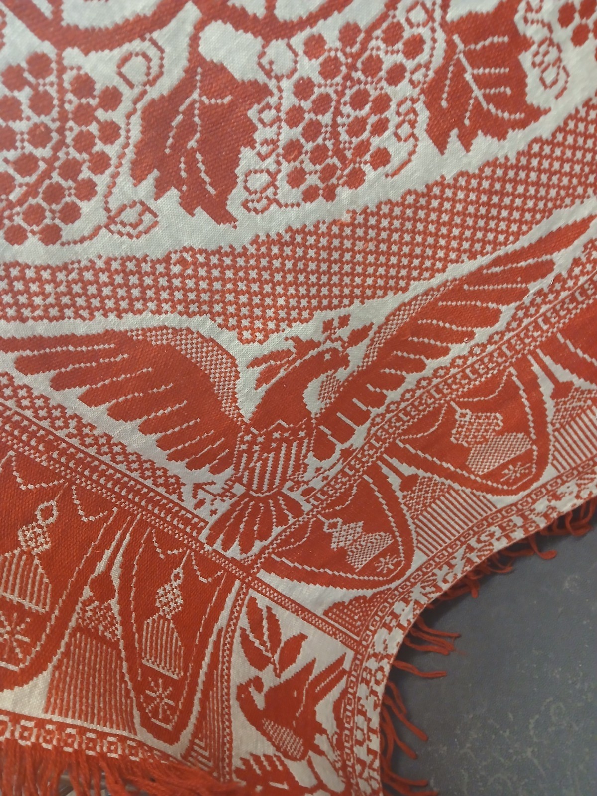 Antique H. F. Stager Lancaster County PA Woven Coverlet-Eagle & Grapevine Design