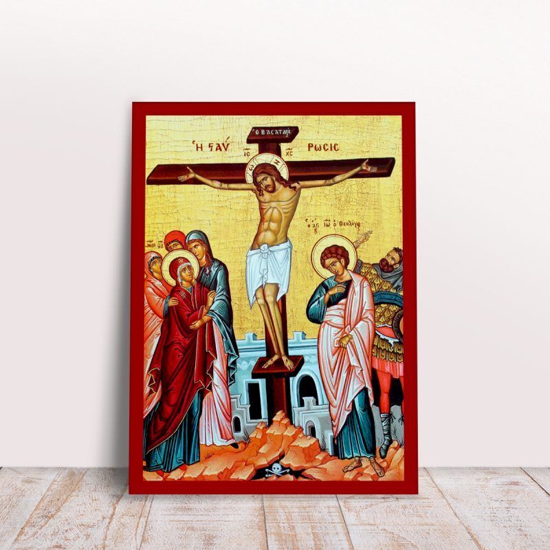 Crucifixion of Jesus Greek byzantine orthodox icon handmade