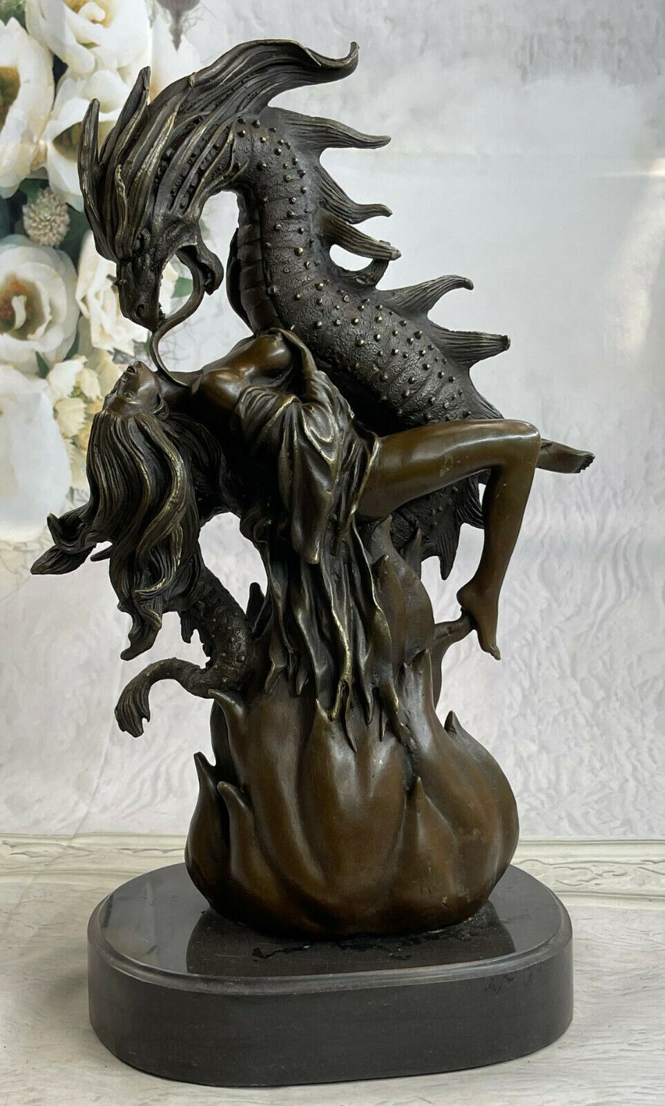 Absolutely Wonderful Burmese Marble Sculpture featuring a Dragon Warrior Female