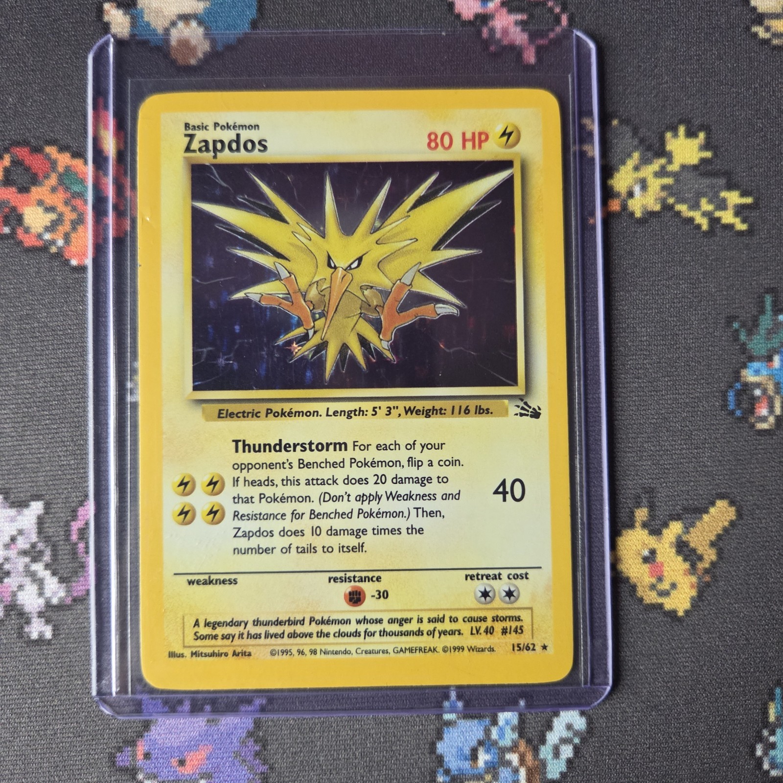 Zapdos 15/62 Fossil Holo Rare Pokemon Card WOTC Vintage 1999