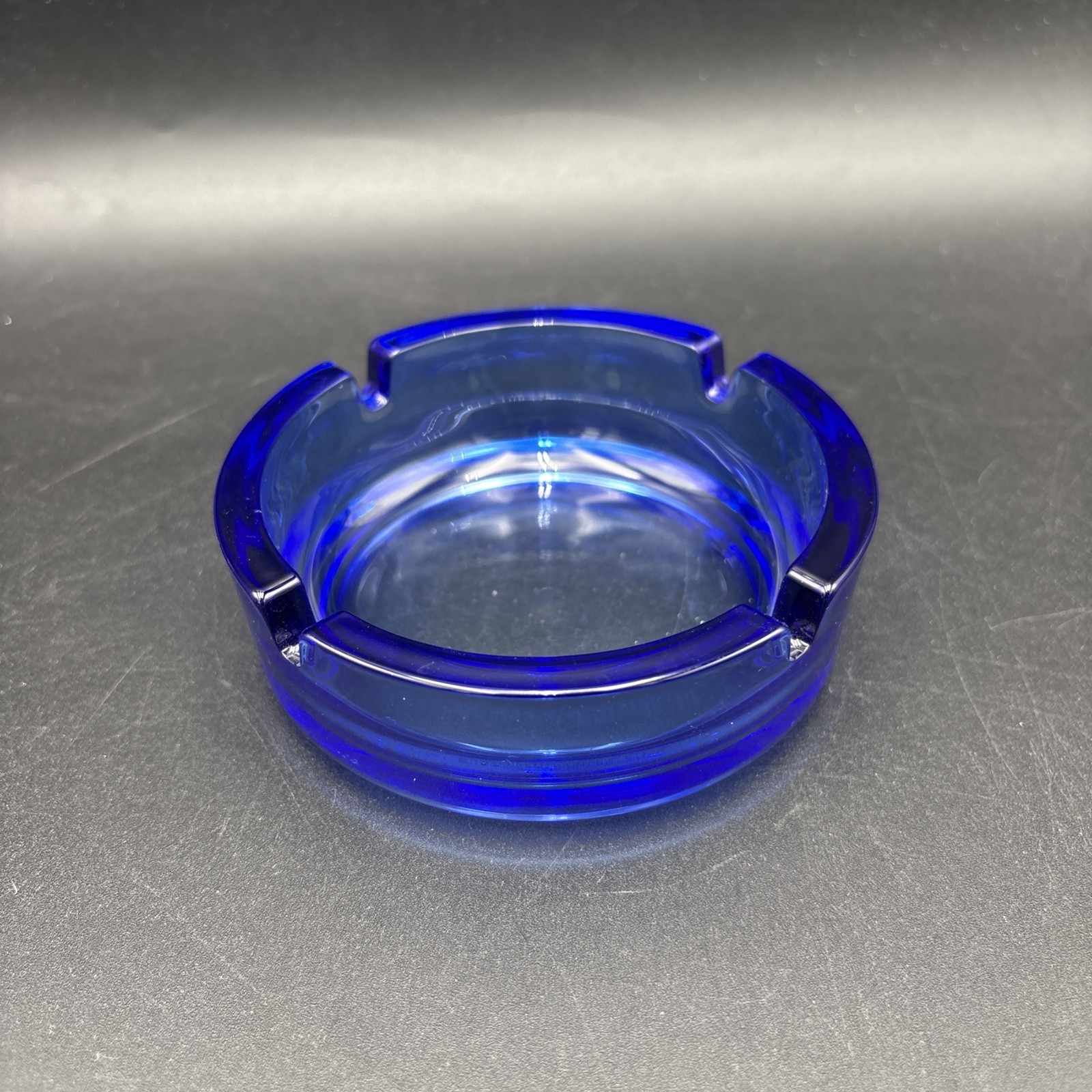 Vintage Cobalt Blue Glass Ashtray 4” Round MCM No Chips
