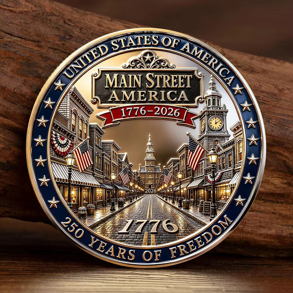 Main Street America 250 Years of Freedom Challenge Coin 1776-2026 Patriotic