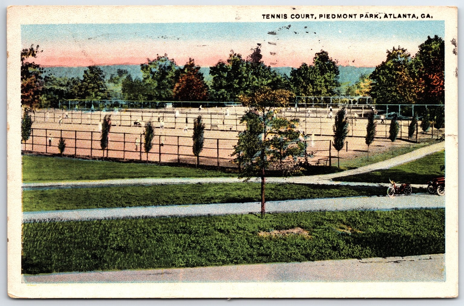 1921 Piedmont Park Tennis Court Atlanta GA Vintage Postcard CT American Art