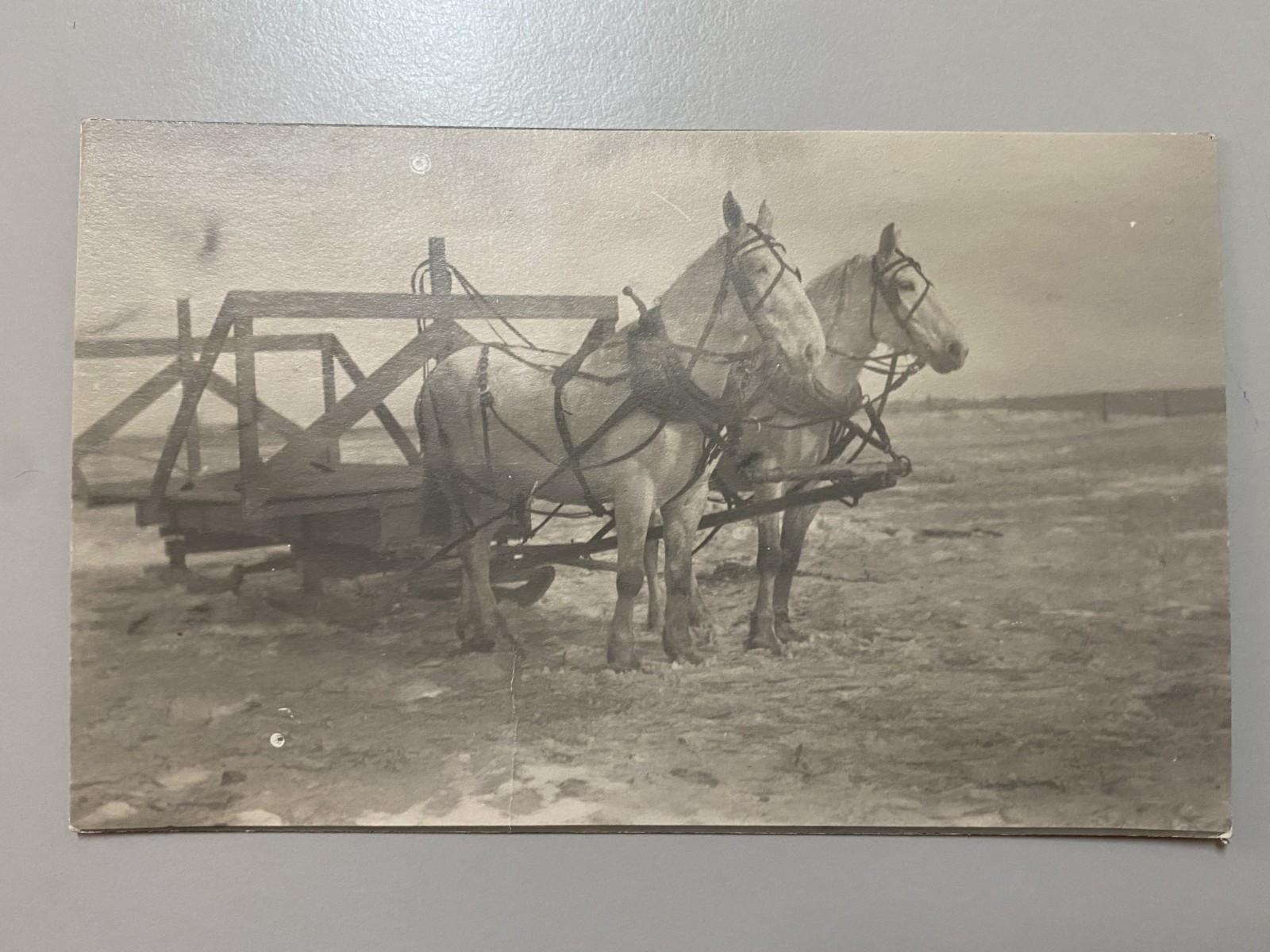 1910s Terry Montana RPPC Postcard Horse Team Pulling Wooden Hay Rack Wagon MT