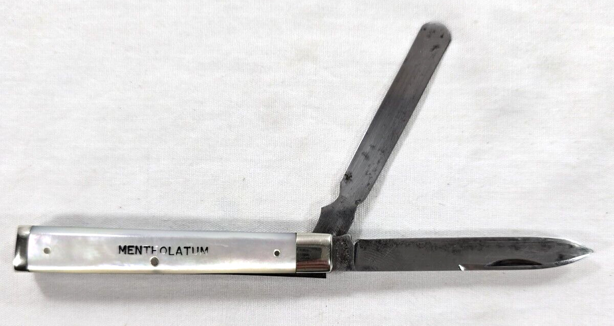 Rare Catttaraugus Cutlery Co 2 Blade 2 7/8 Inch Pearl Doctors Knife w/ Spatula