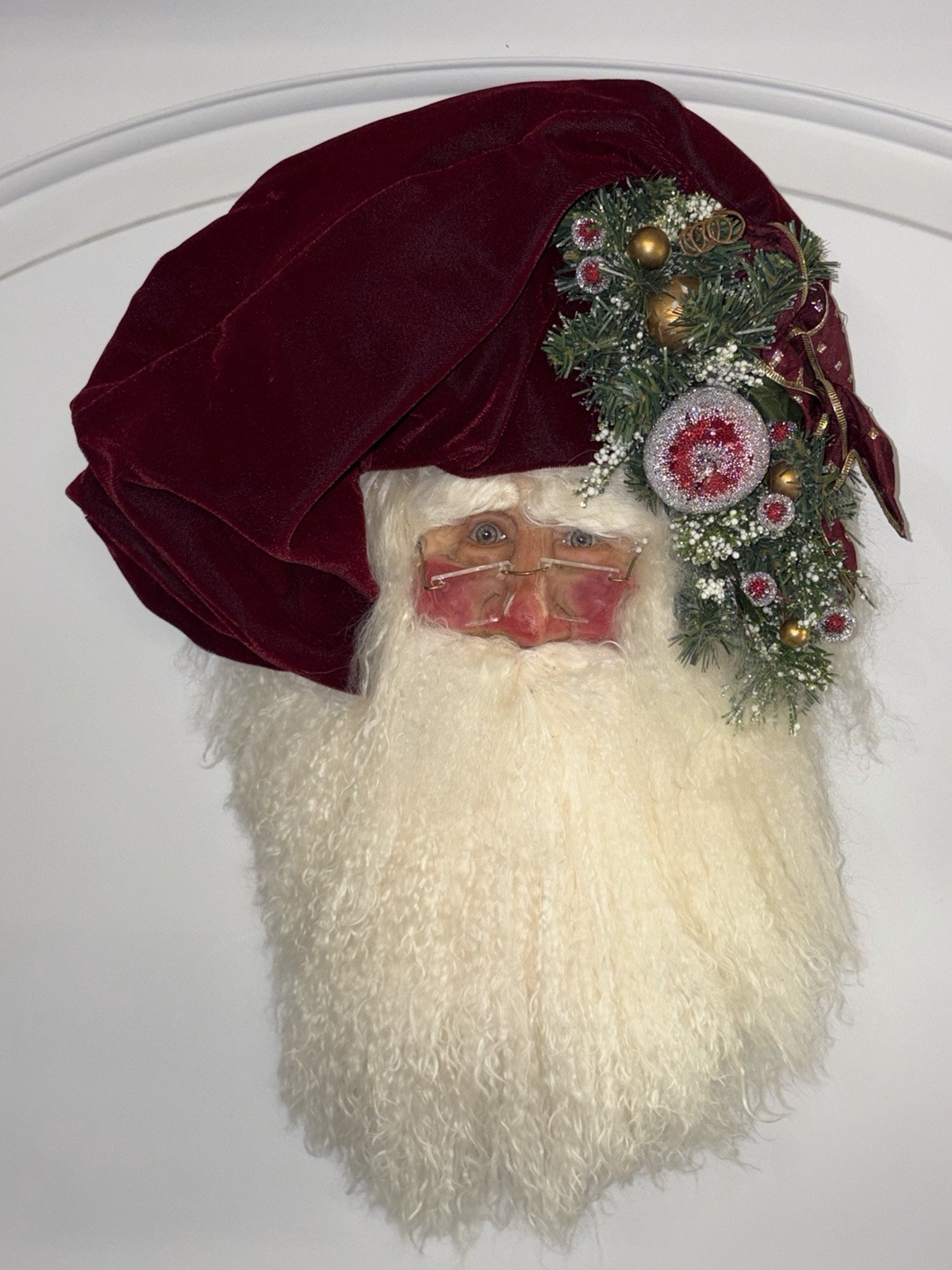 Vintage Signed Helen Lindenmuth Christmas Santa Wall Hanging Deco, BIG, 2002