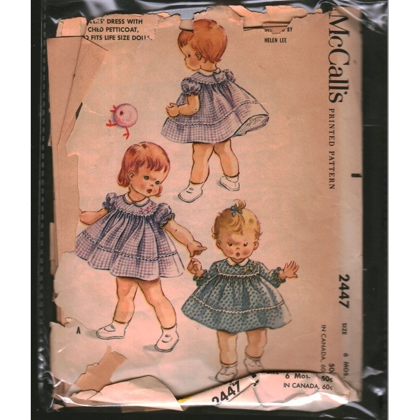 Vintage 1961 McCalls 2447 Baby Dress Sewing Pattern Helen Lee Size 6 Mos Doll Vintage 1961 McCalls 2447 Baby Dress Sewing Pattern Helen Lee Size 6 Mos Doll