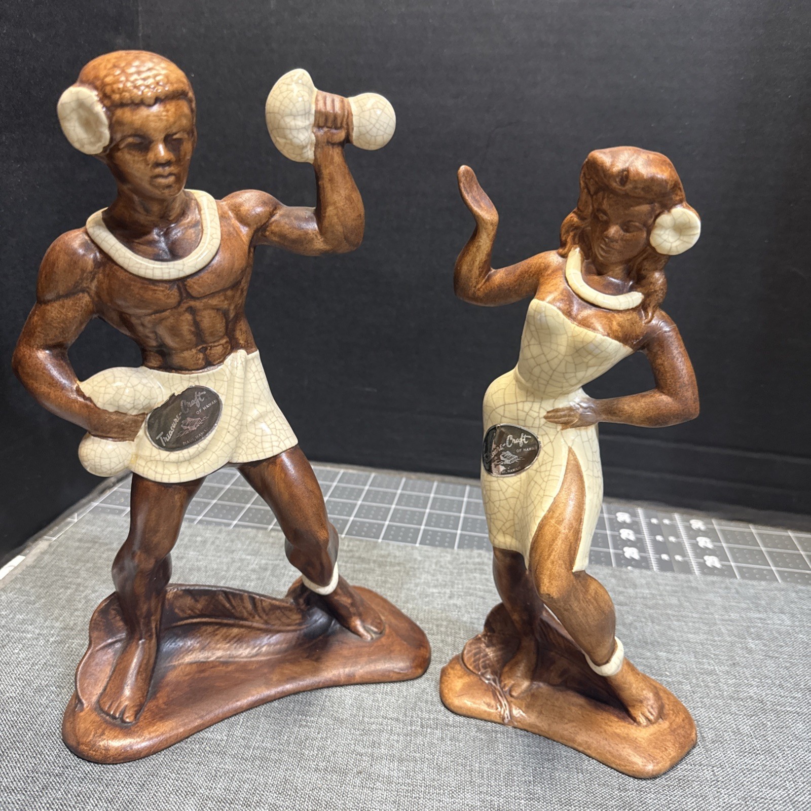 VTG Treasure Craft of Hawaii Female & Male Hula Dancers Ceramic Figurines 11” VTG Treasure Craft of Hawaii Female & Male Hula Dancers Ceramic Figurines 11”