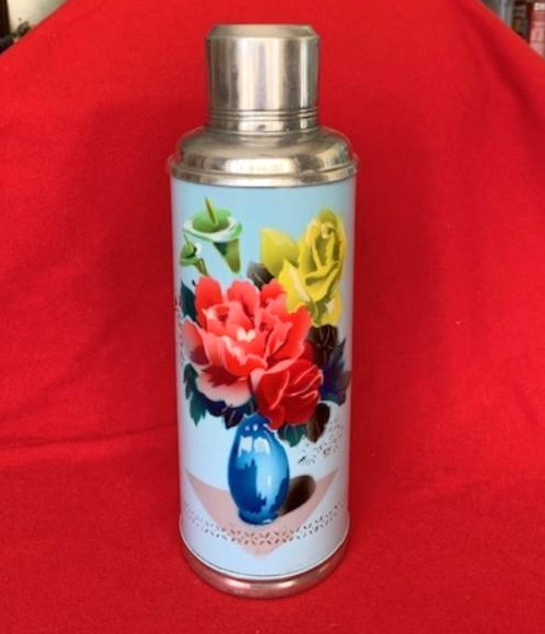1960s-70s Vintage Chinese Glass Liner Insulated 2L Thermos Flying Crane