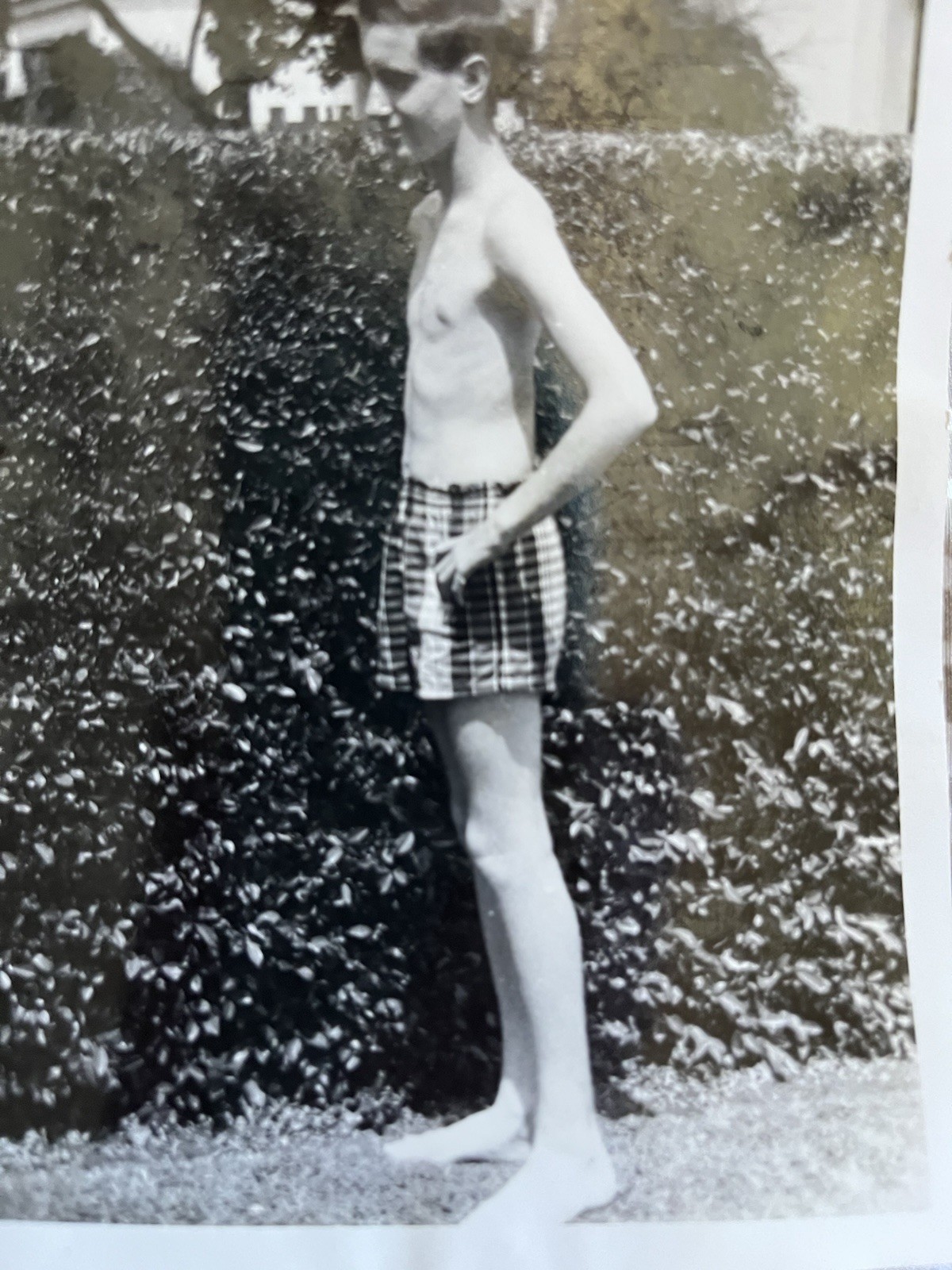 Shirtless teenage Boy Posing 1950s Black & White