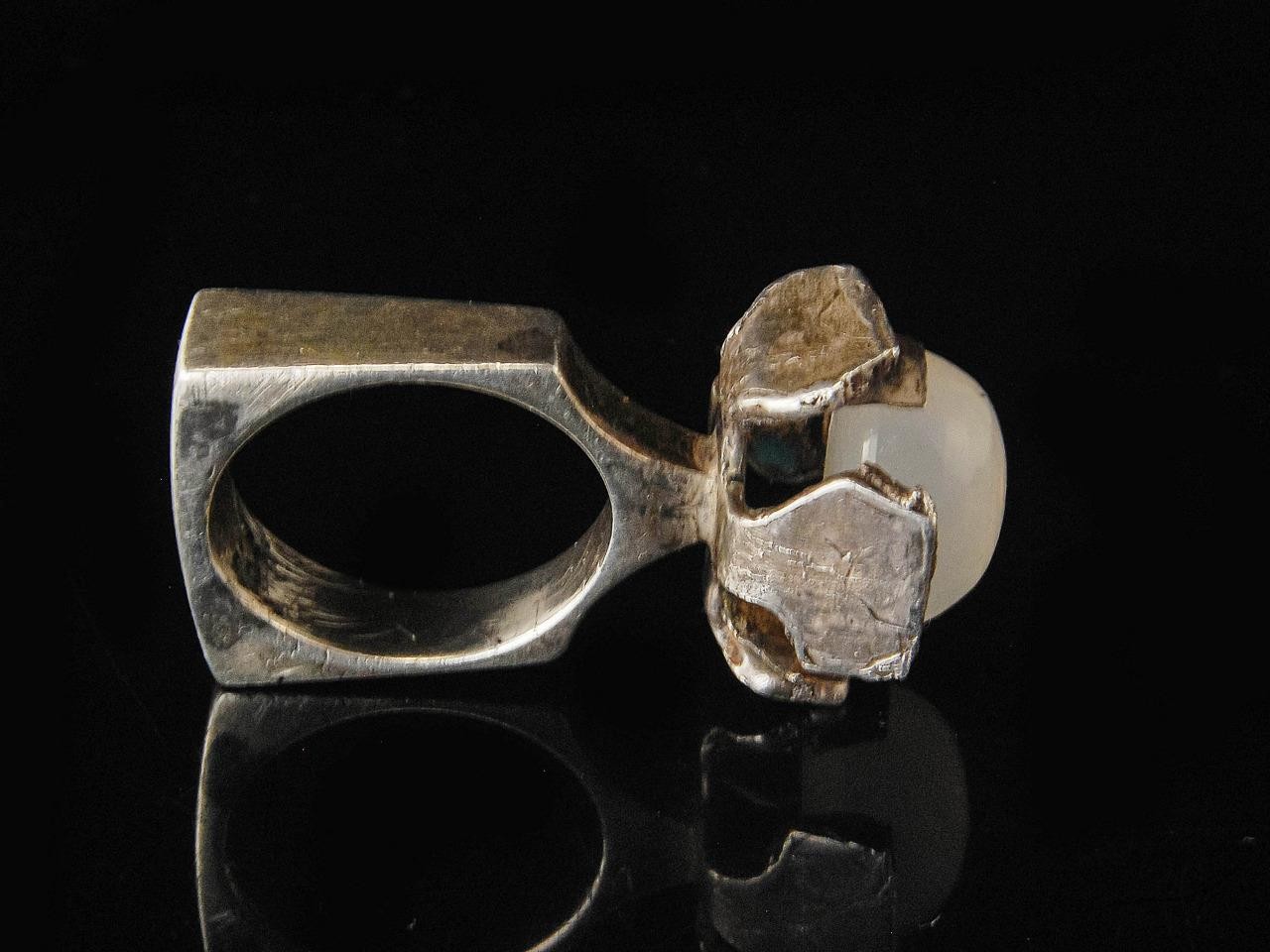 VINTAGE BRUTALIST YELLOW MOONSTONE STERLING ARTISIAN HAND MADE RING