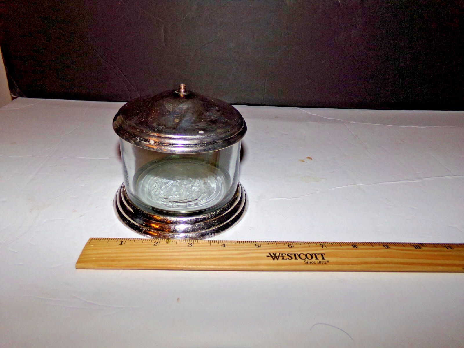 Glass  Candy Snack Bowl Silver  Tone Lid AND BOTTOM  Vintage