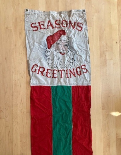 RARE Antique Vintage Santa Claus Christmas Holiday Store Banner Cloth 1940's
