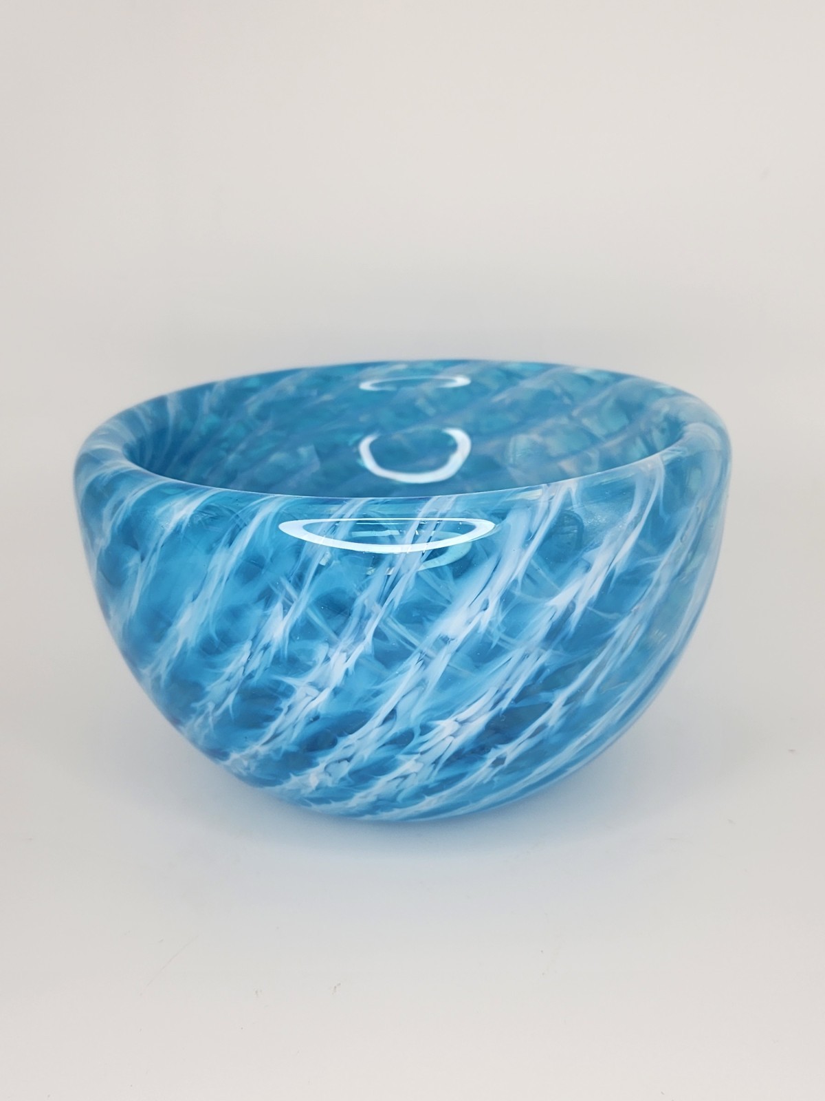 Double Walled Blue & White Art Glass Bubble Bowl, 6\