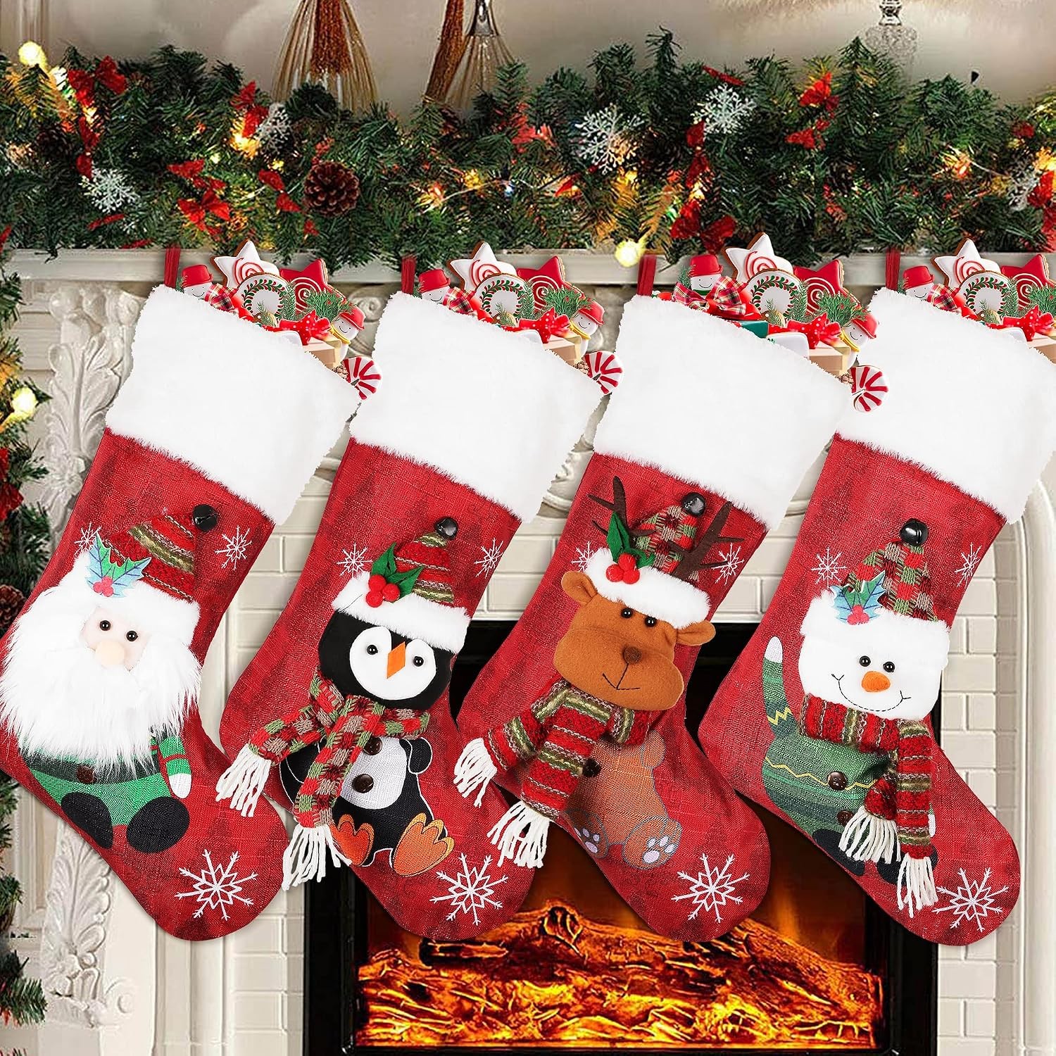 4 Pack Christmas Stockings 19 Inch Xmas Stocking Home Decor Holiday Red 4 Pack Christmas Stockings 19 Inch Xmas Stocking Home Decor Holiday Red