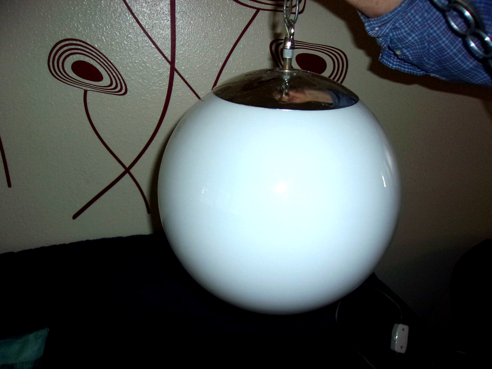 Extra large round white glass mid century hanging swag light lamp & chain