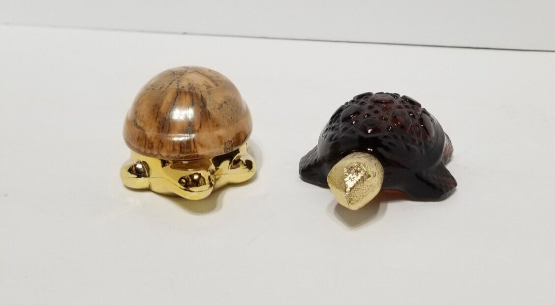 Vintage AVON Precious TURTLE Decanter and Treasure Turtle Bottle