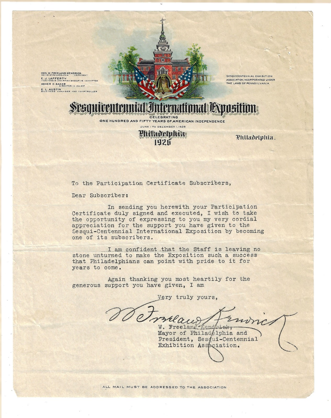 PENNSYLVANIA 1926 Sesquicentennial International Exposition Letter Stationary