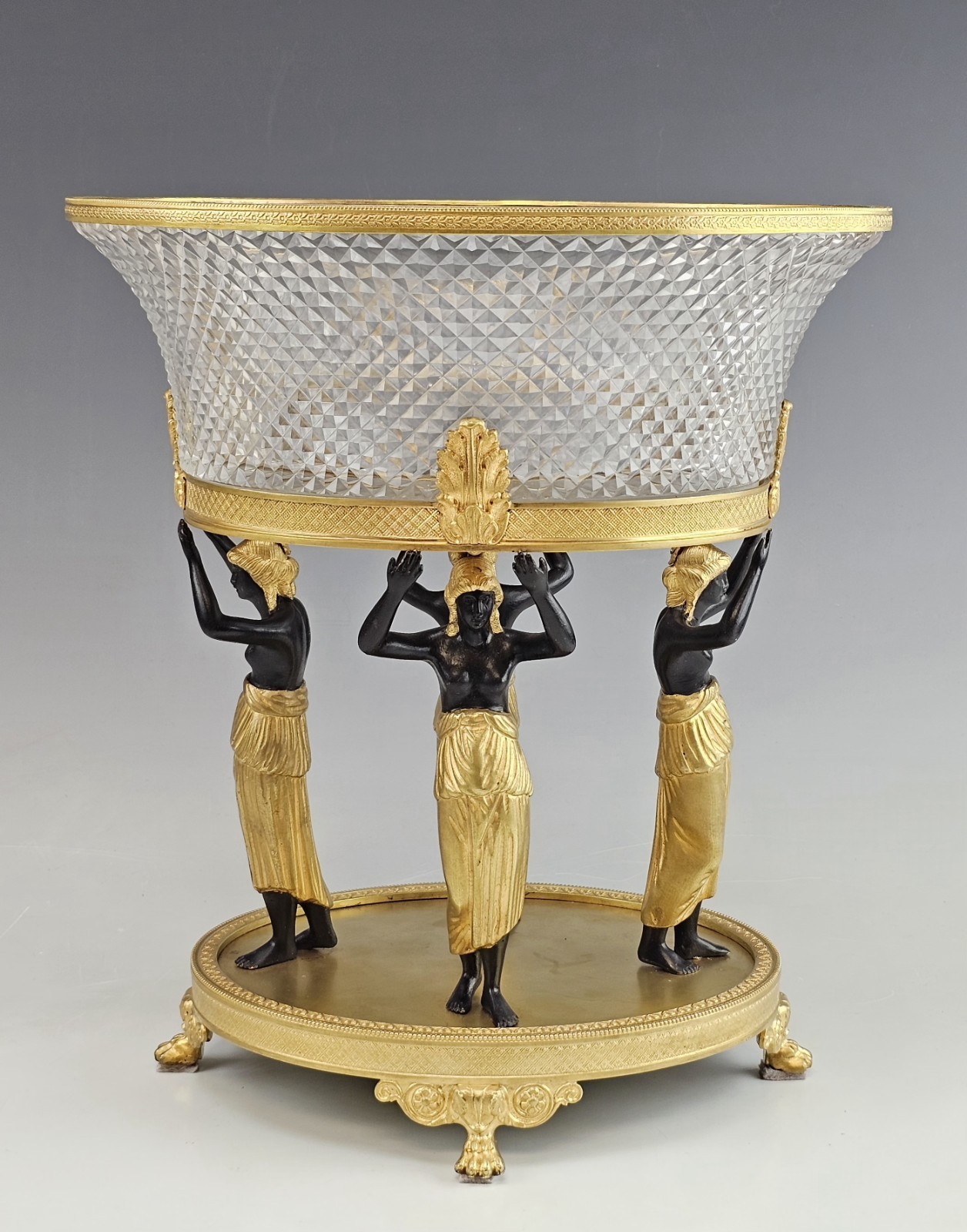 Fine 19C Gilt Patinated Bronze Crystal Egyptian Revival Centerpiece