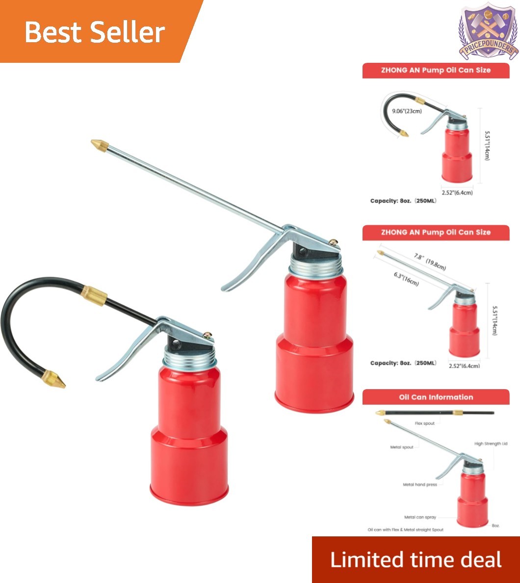 2-Pcs Metal Oil Pump 8oz with Flexible Spout Heavy Duty Maintenance Tool 2-Pcs Metal Oil Pump 8oz with Flexible Spout Heavy Duty Maintenance Tool