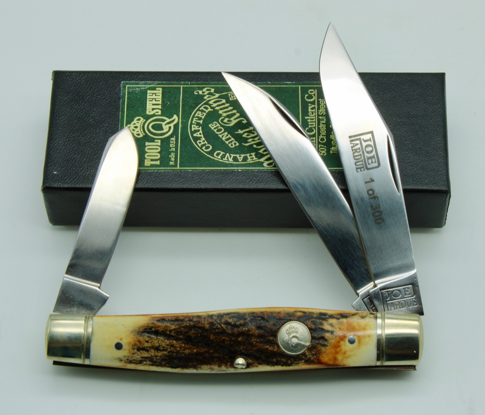 Queen Cutlery USA Joe Pardue (Schatt & Morgan) Stag D2 Stockman Pattern  /300