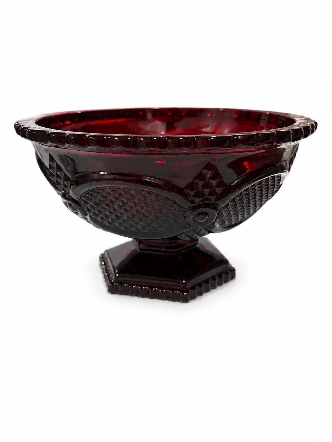Vtg AVON 1876 Cape Cod Ruby Red Glass Candy Dish /Candle Holder 6”X3.75”Original