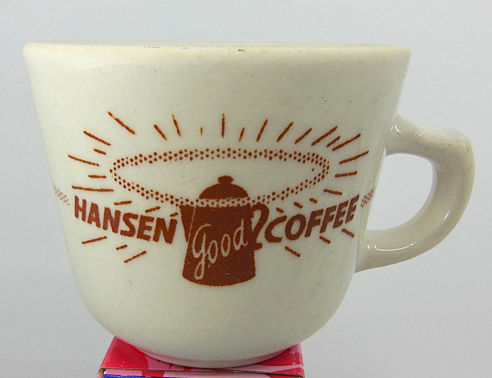 Vintage HANSEN Good COFFE Advertising Cup by Homer Laughlin Best China RARE