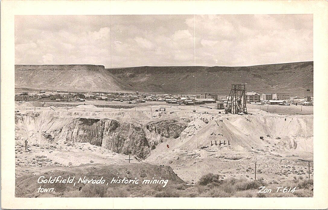RPPC Goldfield Nevada Panoramic Town View and Mining Scene 1940s era