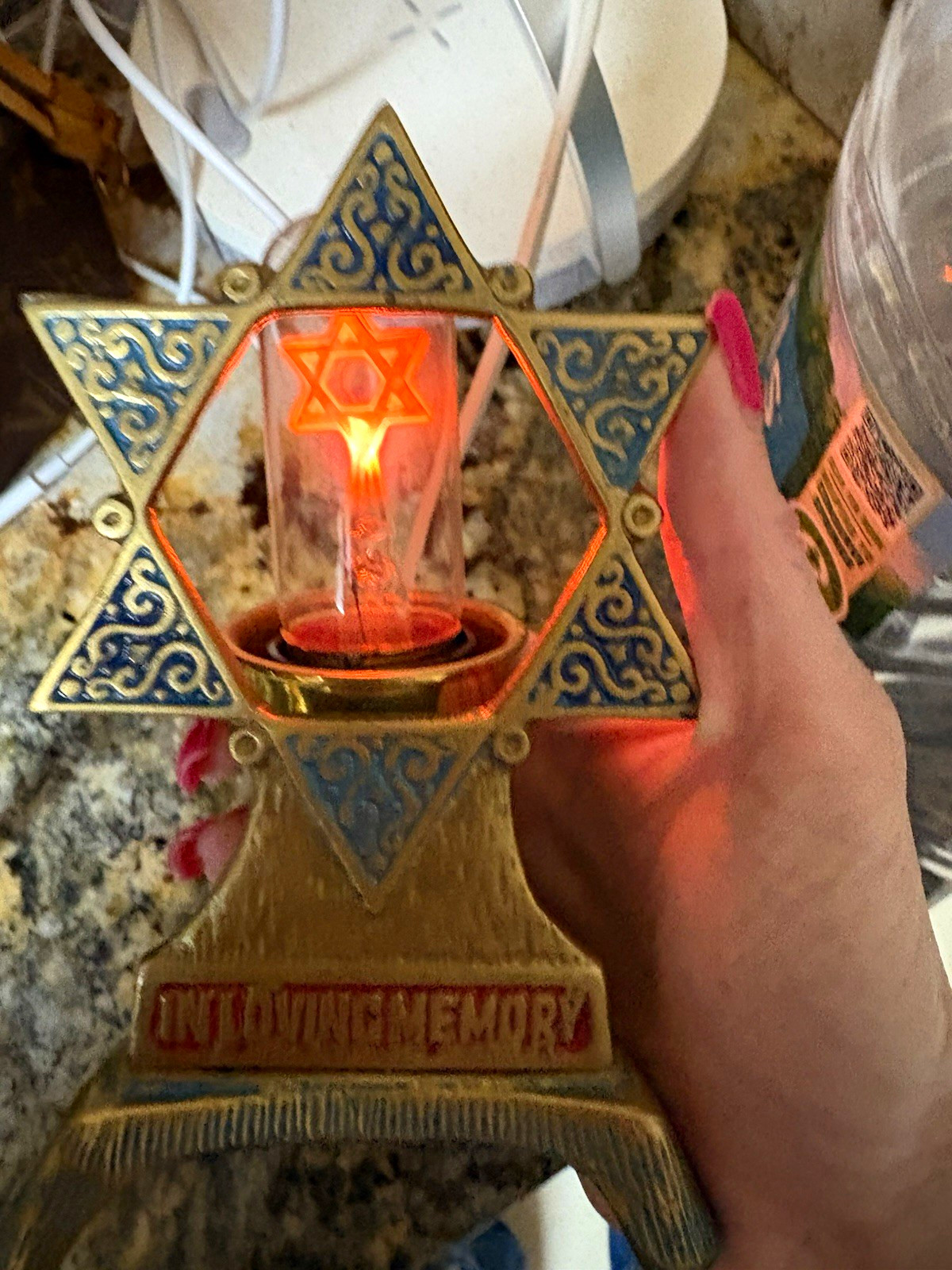 Vintage Jewish Yahrzeit Memorial Lamp Star of David In Loving Memory Working Vintage Jewish Yahrzeit Memorial Lamp Star of David In Loving Memory Working