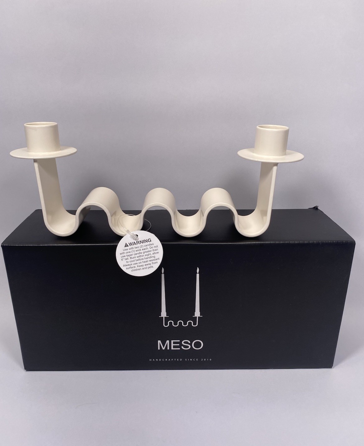 MESO Helen White Wavy Double Tapered Candle Holder- Open Box