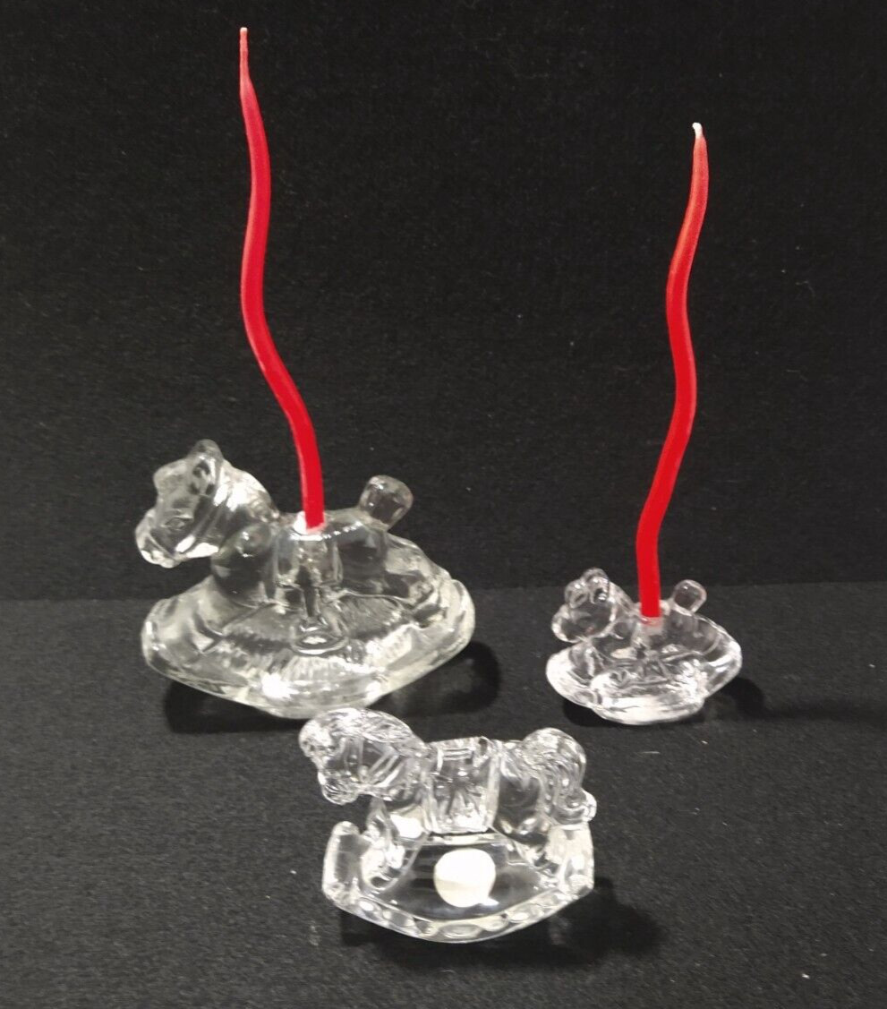 Lot 3 rocking horse crystal glass candle holders figurine one Princess House