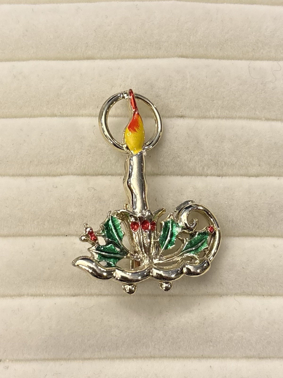 Vintage BJ SIGNED Pin Brooch Christmas Candle Flame Gold Tone Holiday Jewelry