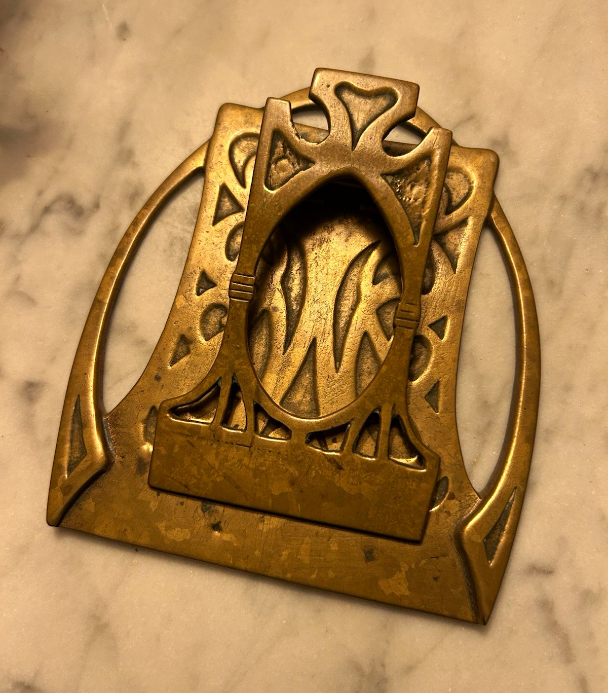 Art Nouveau Letter Holder Paper Memo Clip Antique Brass Marked Barye Bronze RARE