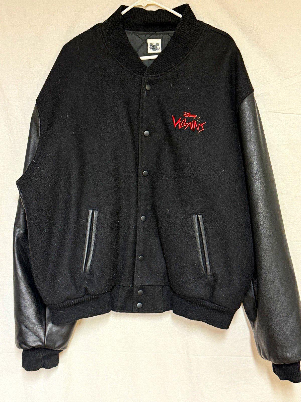 The Disney Catalog Disney Villains Black Wool Varsity Jacket Leather Sleeves XXL