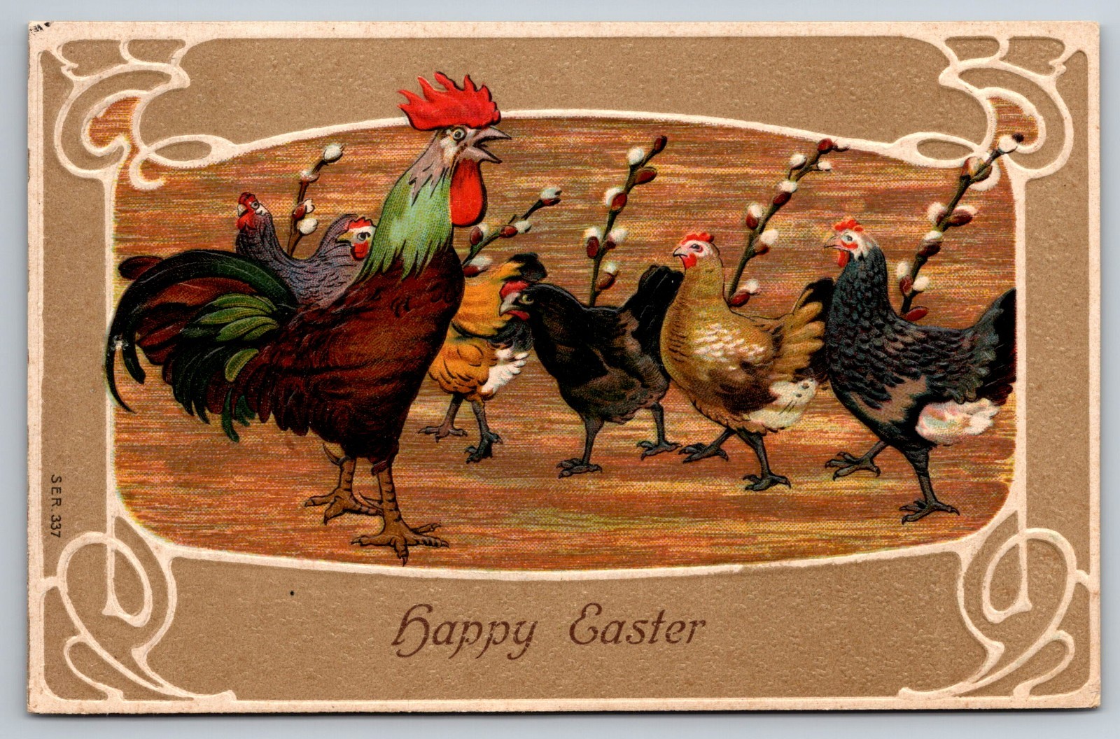 Happy Easter Embossed Chickens 1909 Antique Postcard Setauket NY Postmarked