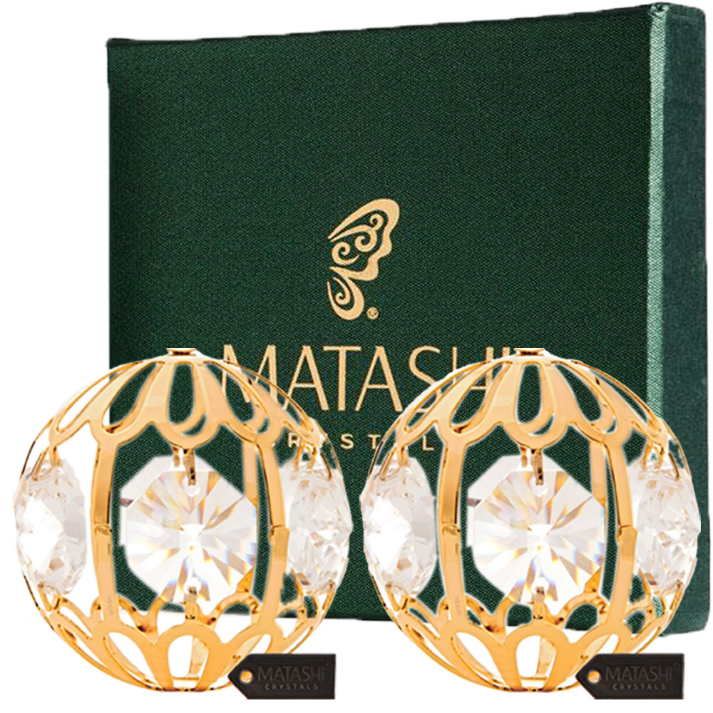 Matashi 24K Gold Plated Crystal Studded Christmas Ball Ornament (2) Gift Ready
