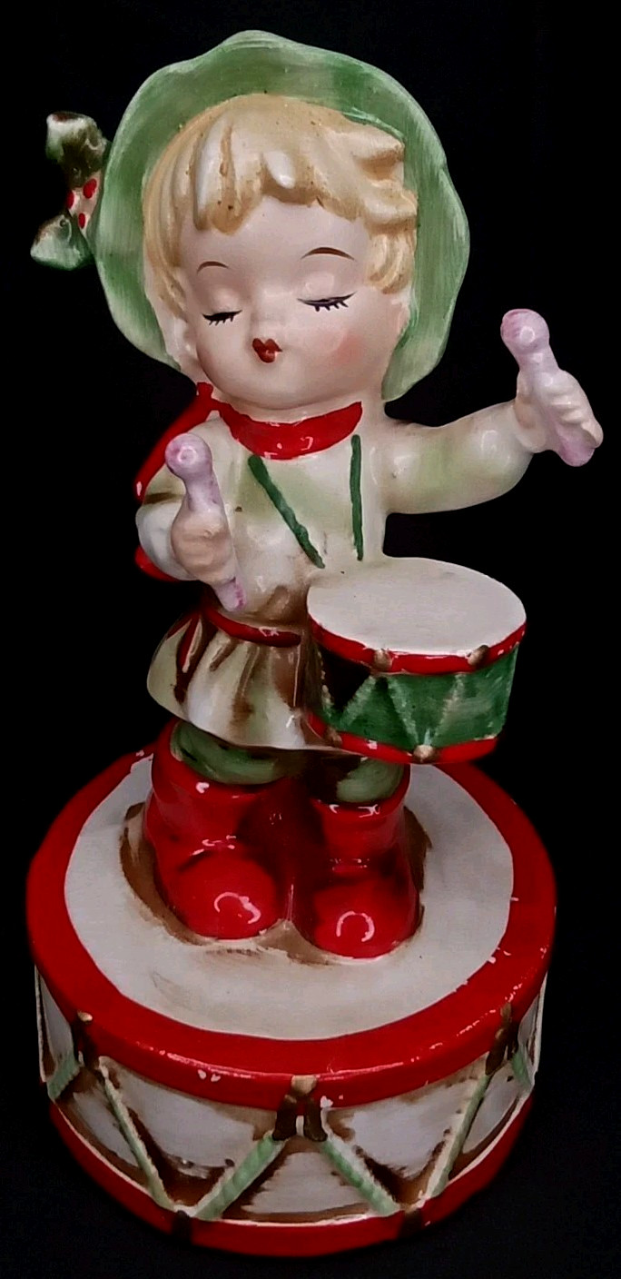 Vintage 1960s Lefton Little Drummer Boy Christmas Musical With Original Sticker