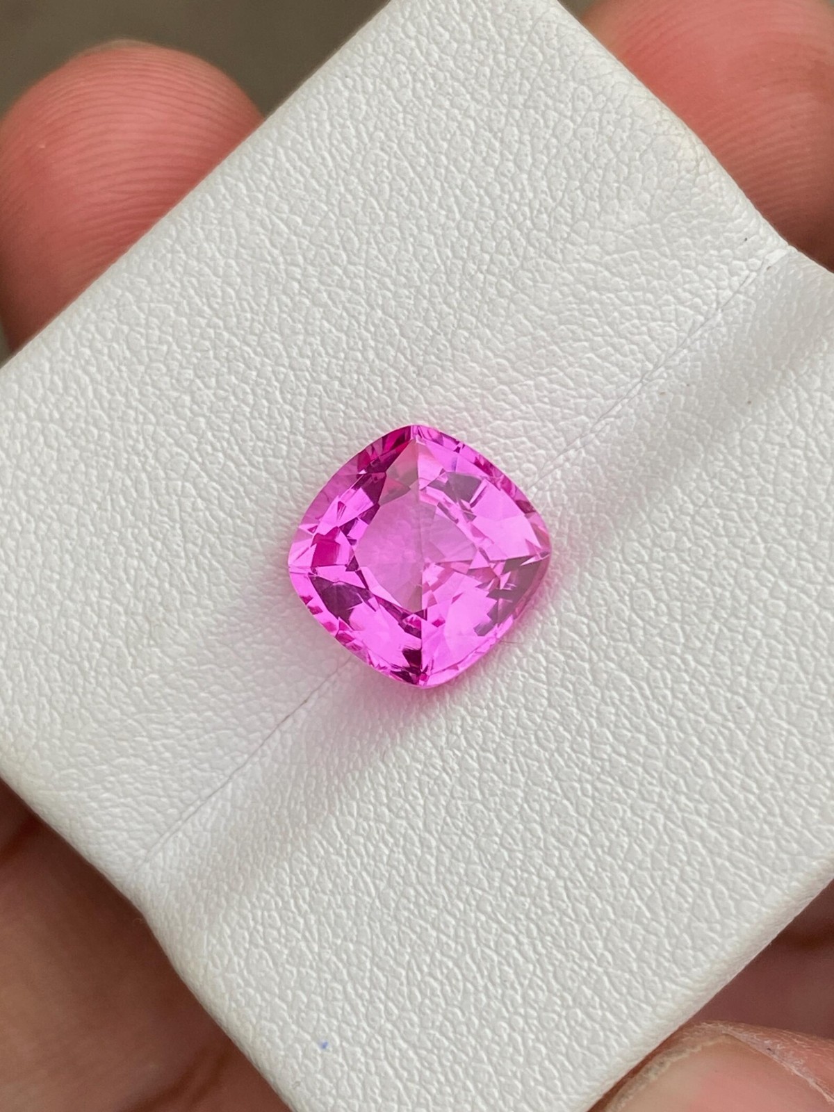 6 Ct Hot Pink Sapphire 10x10mm Gemstone, Cushion Cut Lab Gorwn Stone For Jewelry