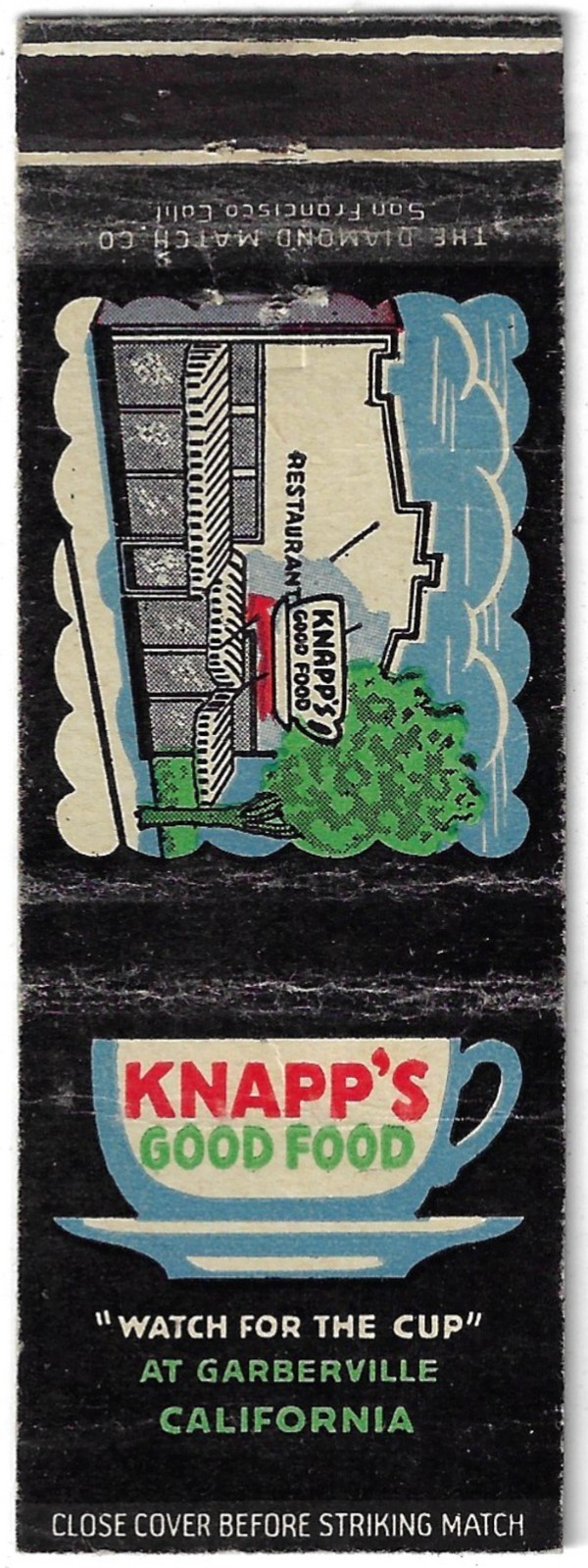 Vintage Matchbook Cover Knapp's Good Food Garberville CA