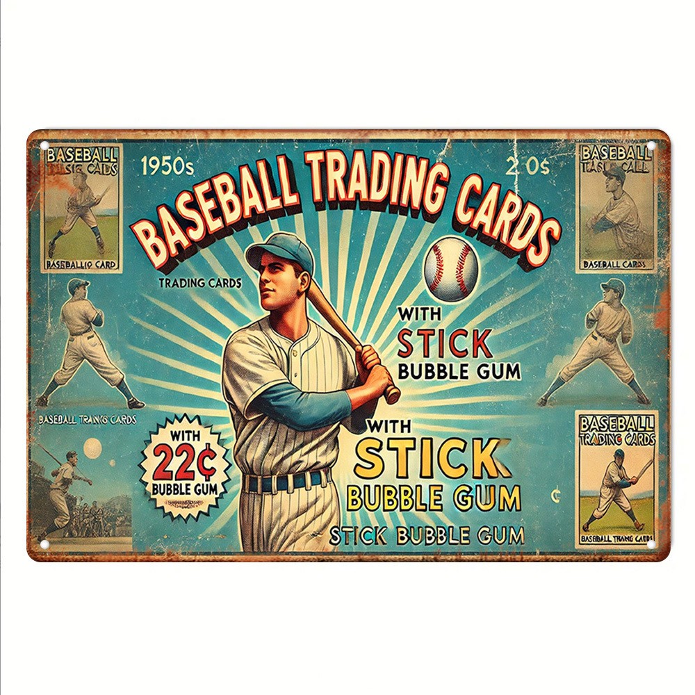 Vintage Baseball Trading Cards & Bubble Gum Retro Metal Tin Sign - Alum