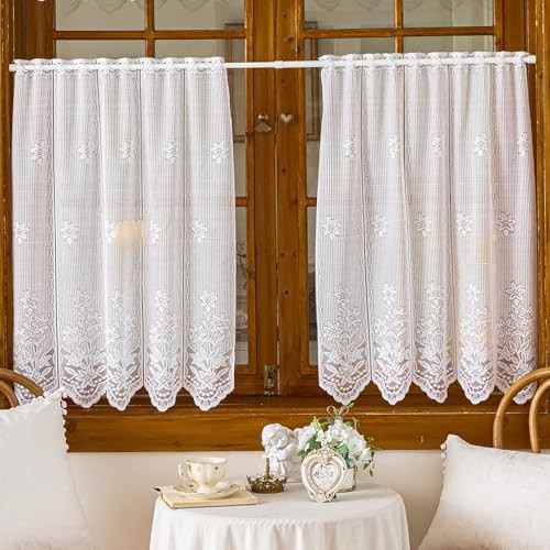 2 Panels Lace Kitchen Tier Curtains 24 Inch 29
