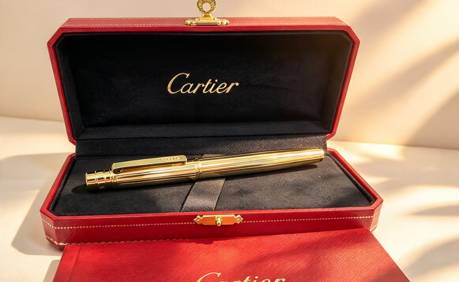 New Box Cartier Santos Gold Finish Ink Pen Elegant Luxury Writing Instrument 