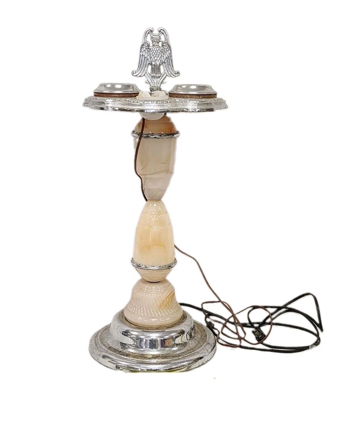 Art Deco Chrome Lighted Smoking Stand Lamp w/ Eagle, George Washington art.