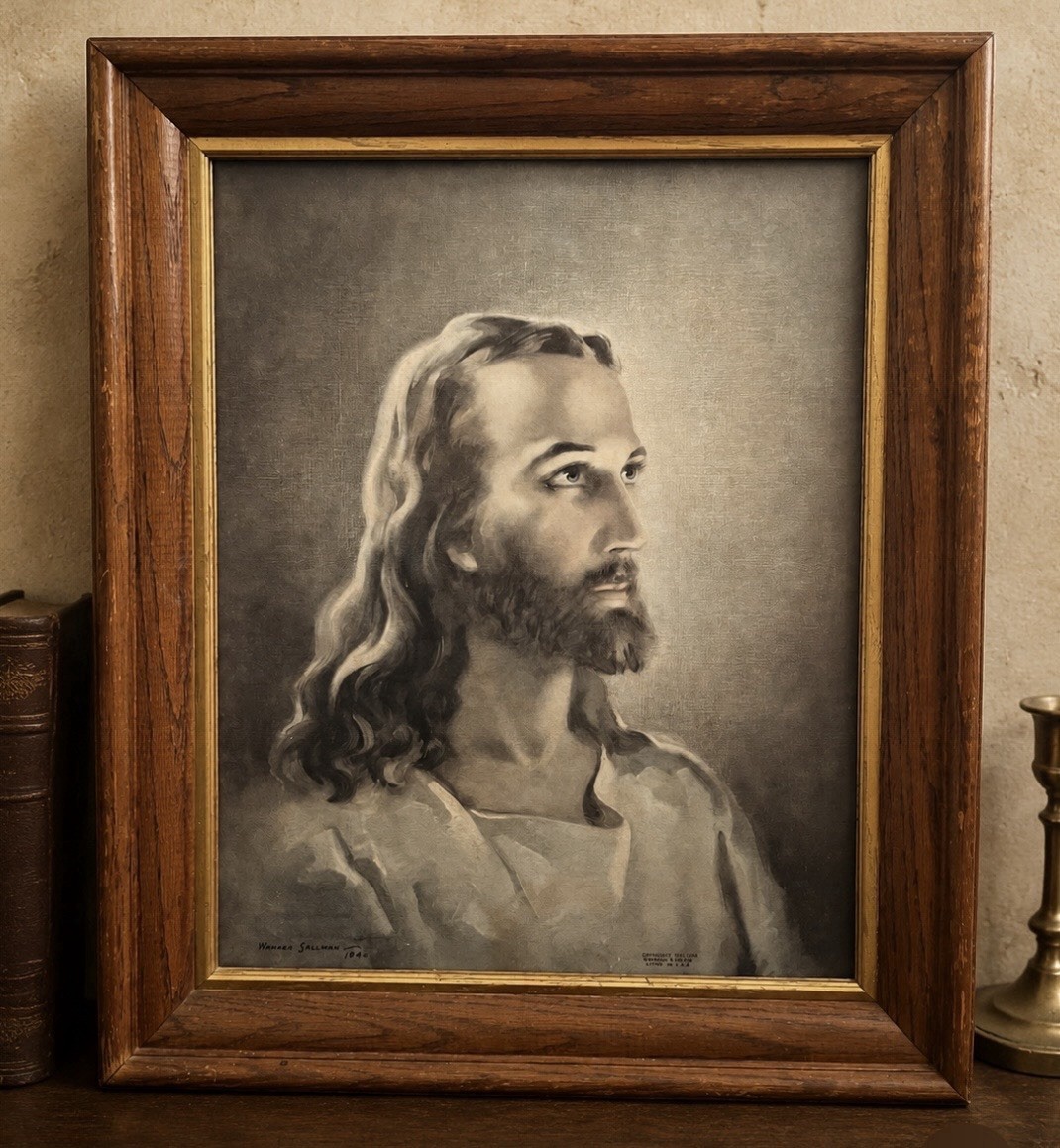 Vintage Warner Sallman Head of Christ Lithograph Kriebel Bates 19 5/8\