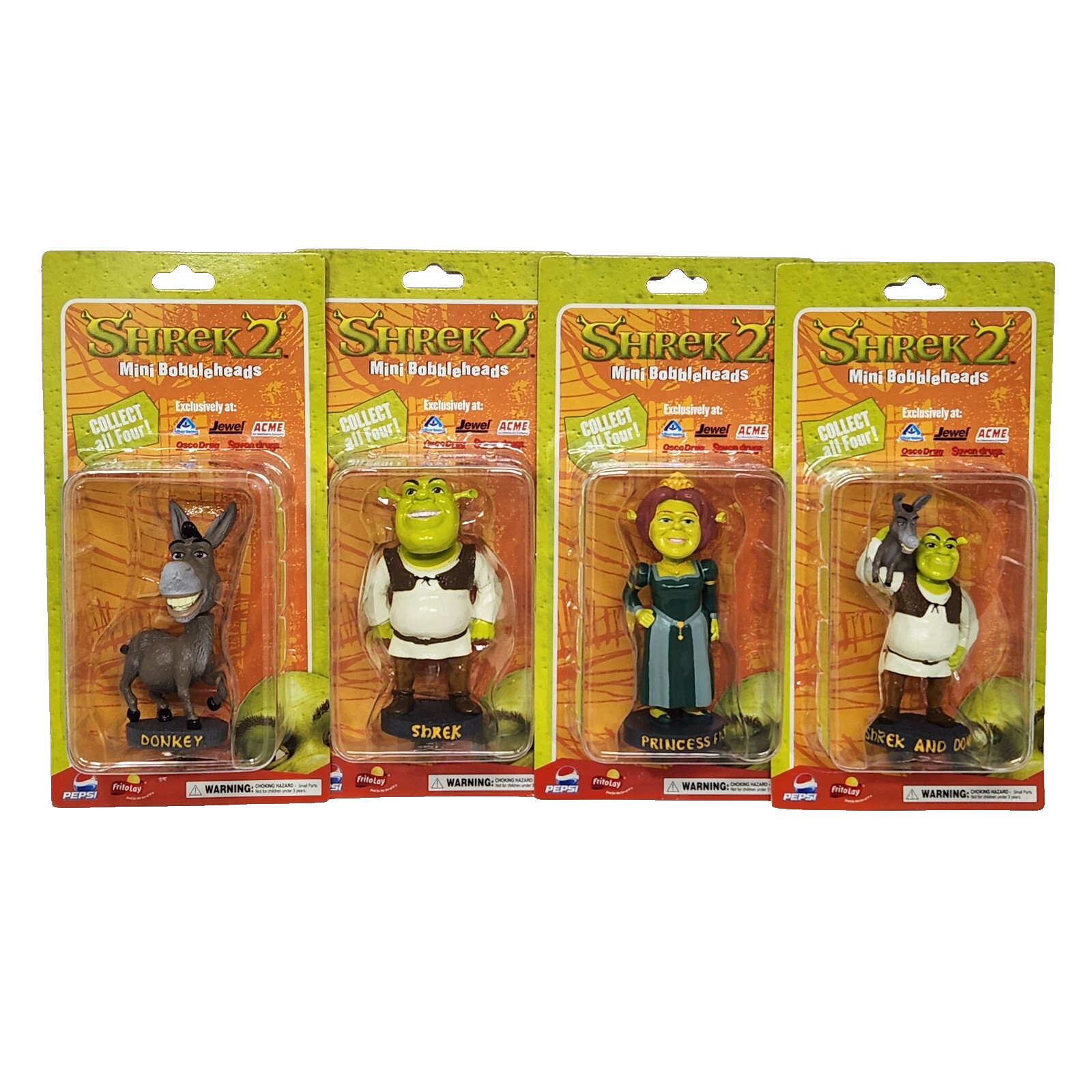 2004 SHREK 2 MINI BOBBLEHEADS COMPLETE SET OF 4 NEW SEALED IN PACKAGE PEPSI