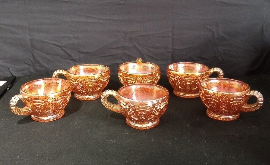 Fashion Marigold Carnival Glass By IMPERIAL GLASS OHIO Set Of 6 Punch Cups 2.25\